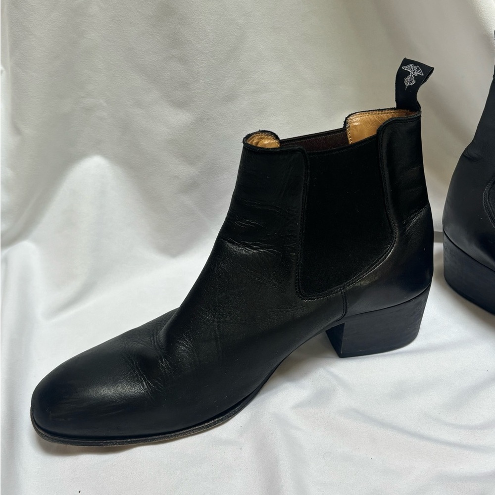 John fluevog black leather ankle boots size 10.5 low heel western minimalist - Picture 3 of 12